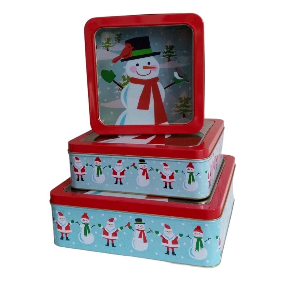 Three Piece Snowman Nesting Cookie Tins
